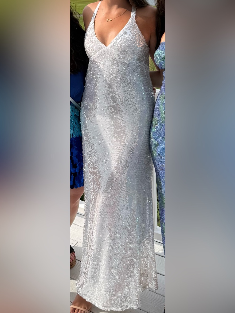 Show Me Your MuMu Silver Sequin Halter Maxi Dress
